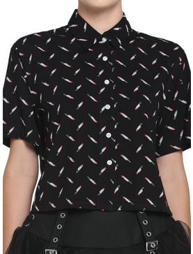 Bloody Knives Boxy Girls Crop Woven Button-Up, , hi-res