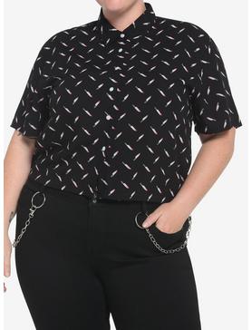 Bloody Knives Boxy Girls Crop Woven Button-Up Plus Size, , hi-res