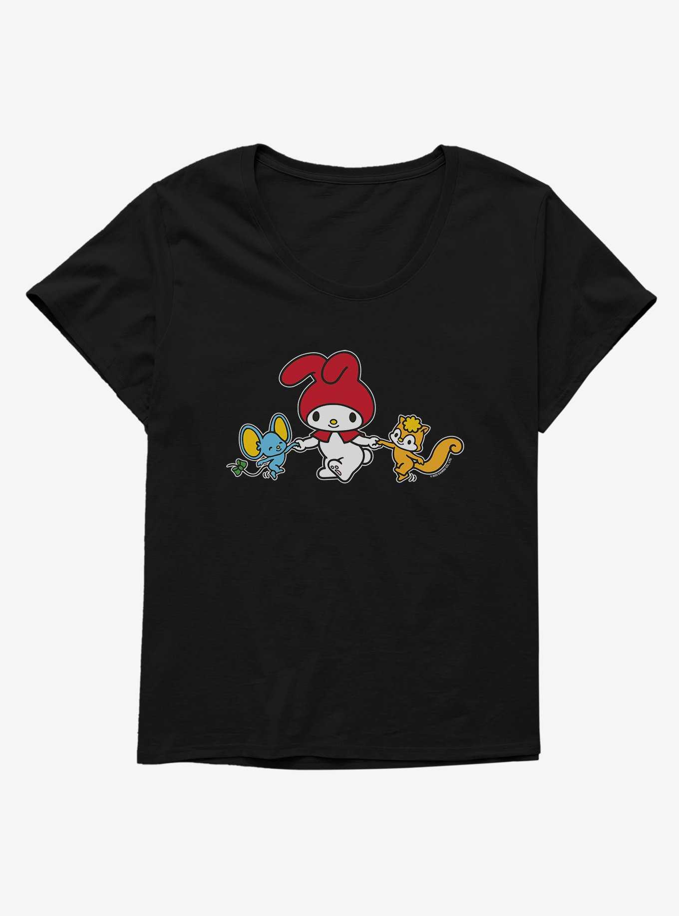 My Melody Dancing With Flat And Risu  Womens T-Shirt Plus Size, , hi-res
