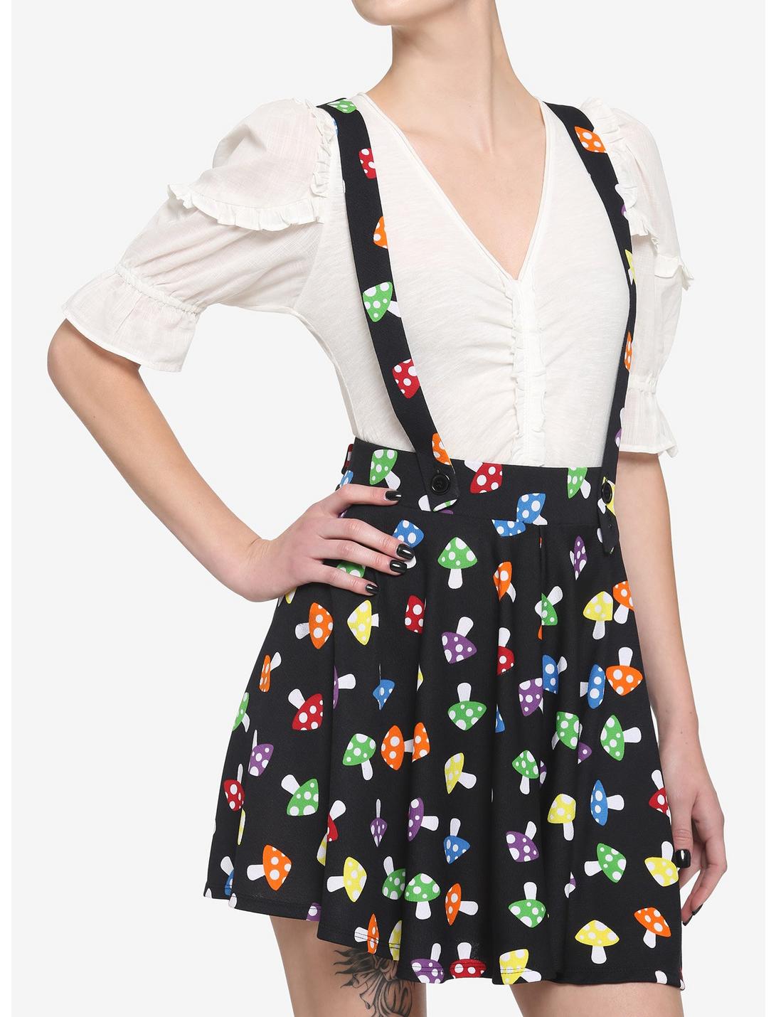 Rainbow Mushroom Suspender Skirt, BLACK, hi-res