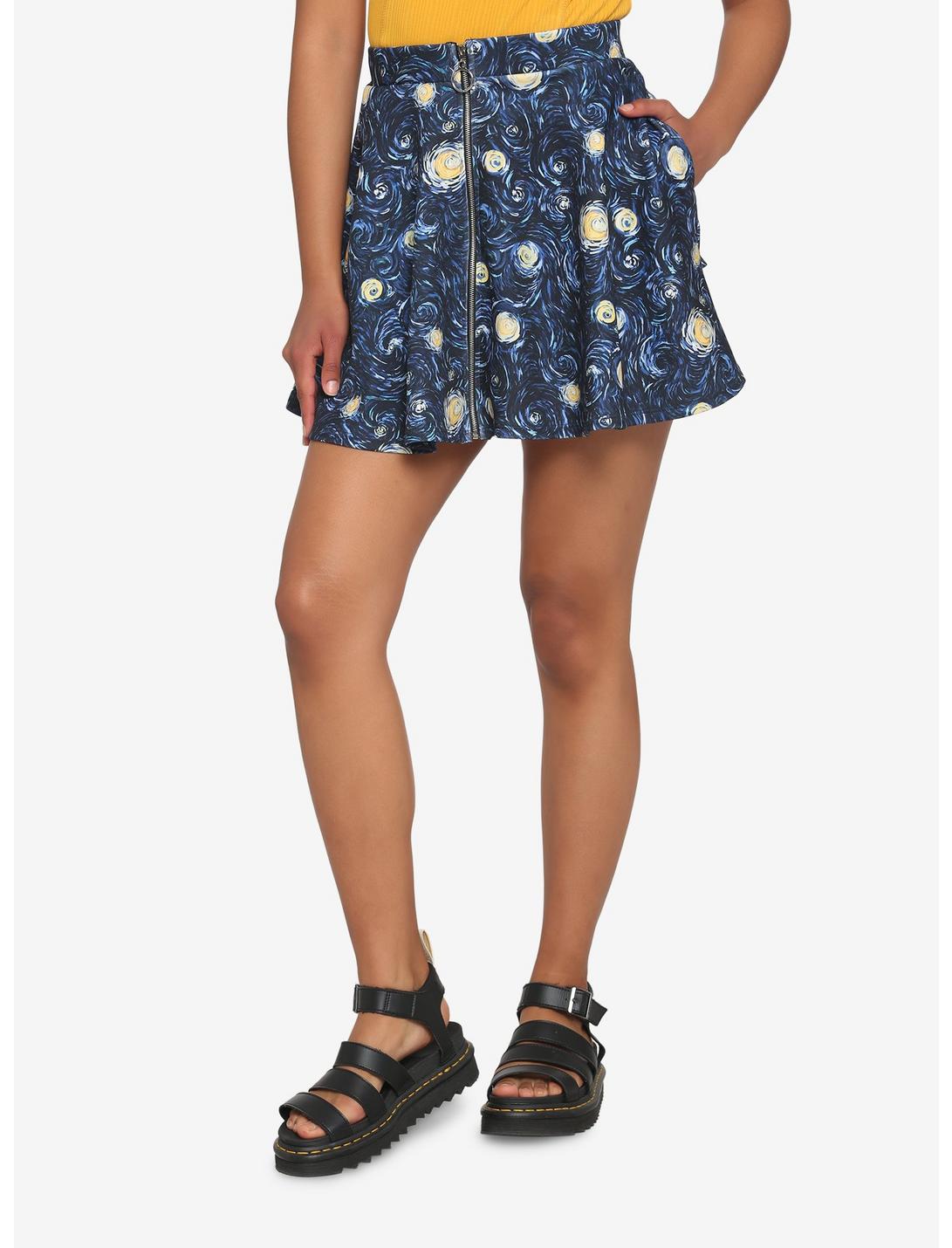Starry Night O-Ring Zipper Skirt, BLUE, hi-res