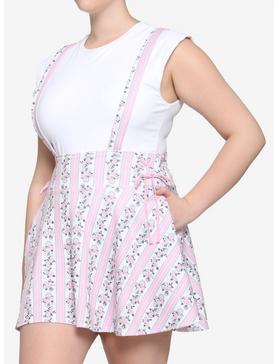 Pink Roses & Gears Lace-Up Suspender Skirt Plus Size, , hi-res