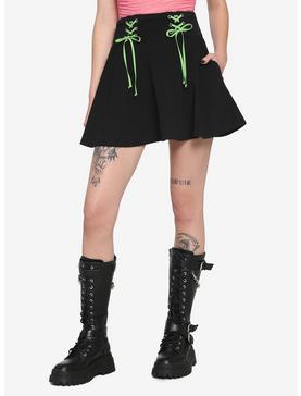 Black & Green Double Lace-Up Skirt, , hi-res