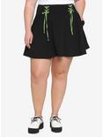 Black & Green Double Lace-Up Skirt Plus Size, BLACK, hi-res