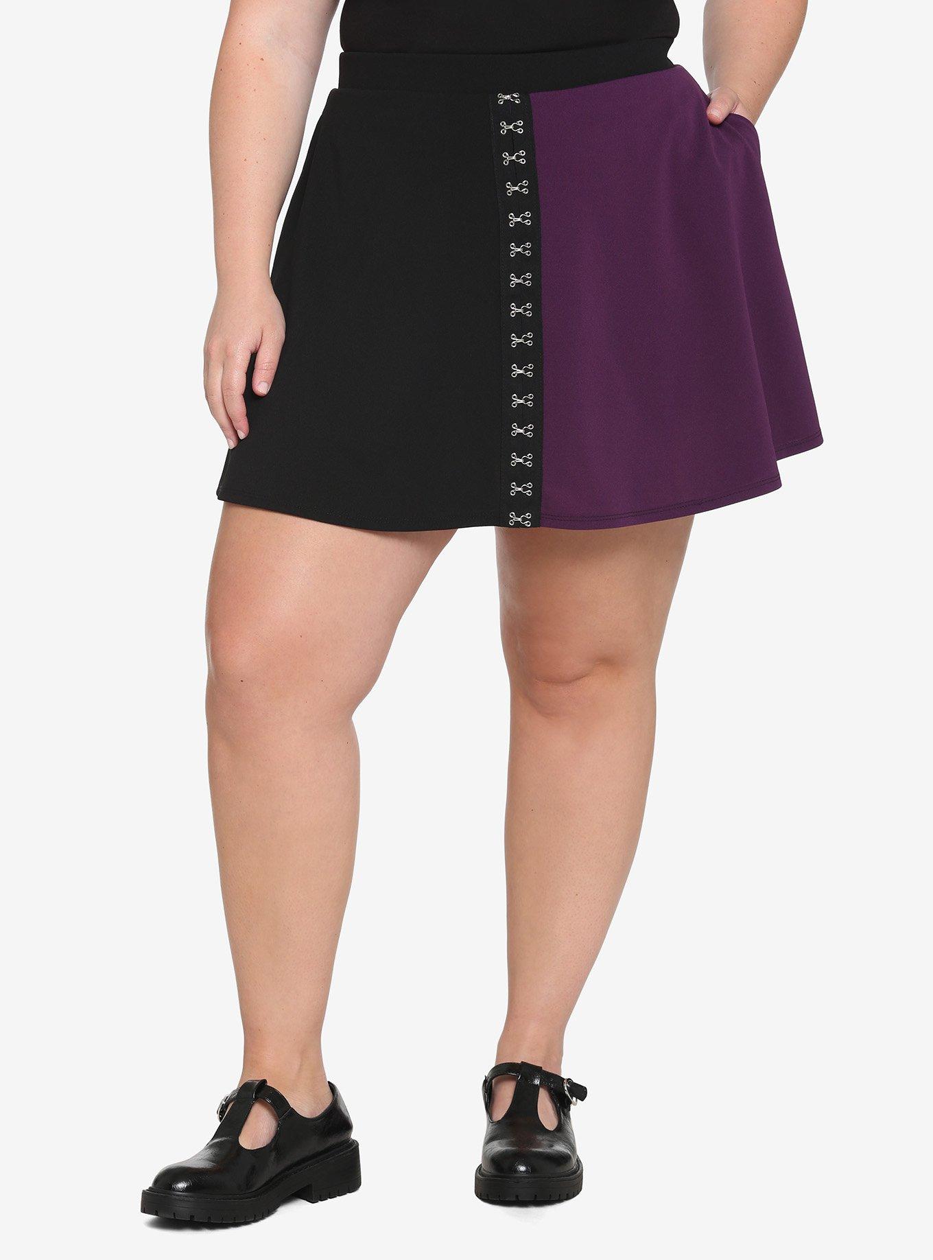 Black & Purple Split Hook-And-Eye Skirt Plus Size, , hi-res