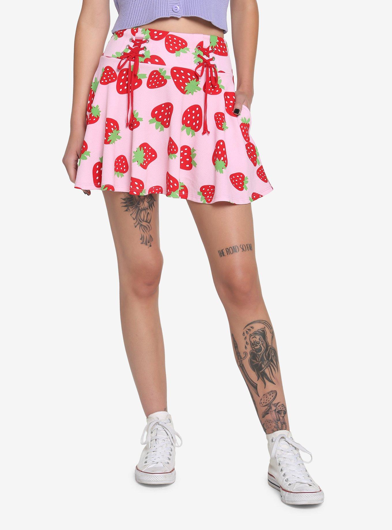 Pink Strawberry LaceUp Skirt Hot Topic