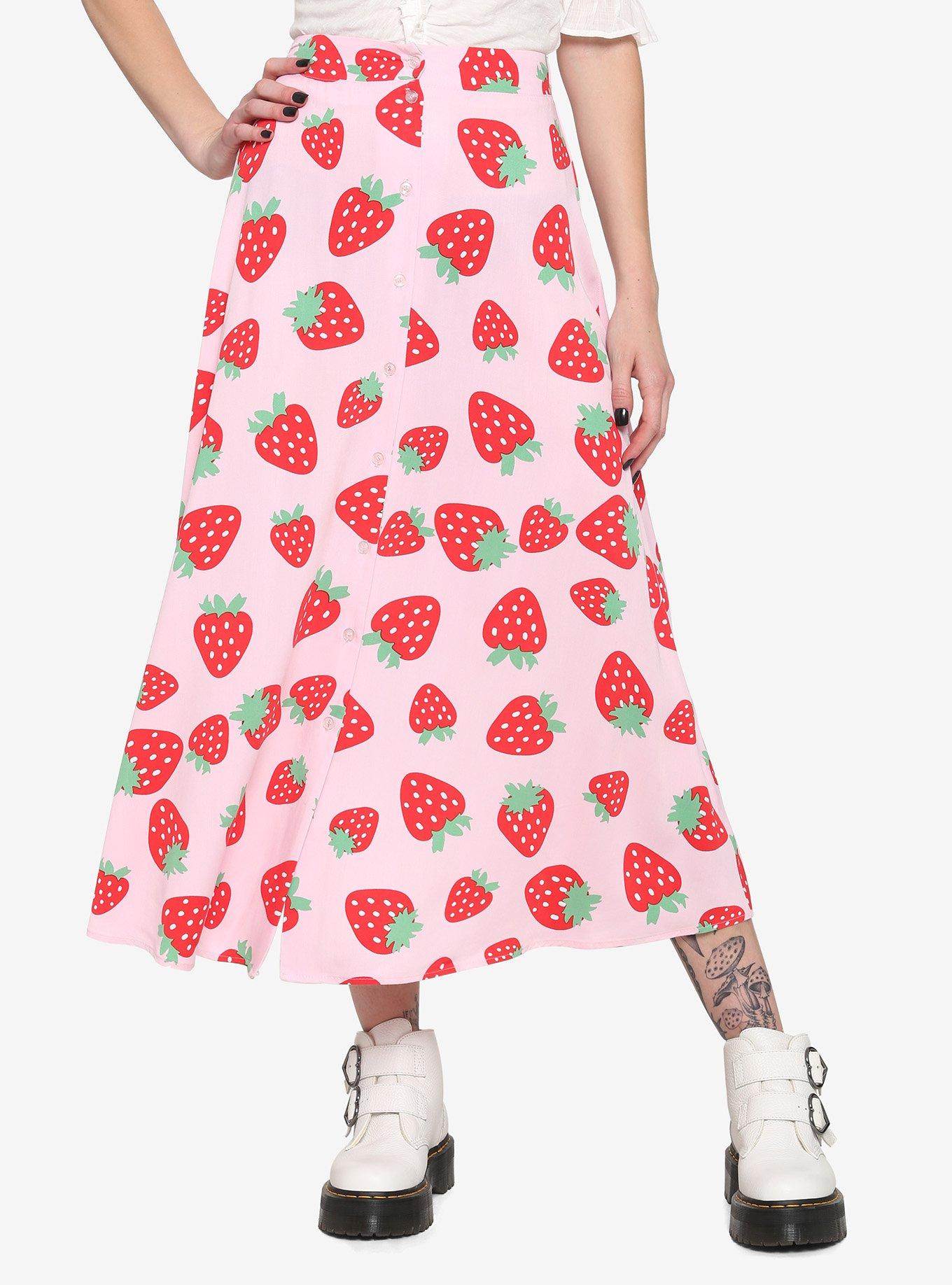 Pink Strawberry Midi Skirt