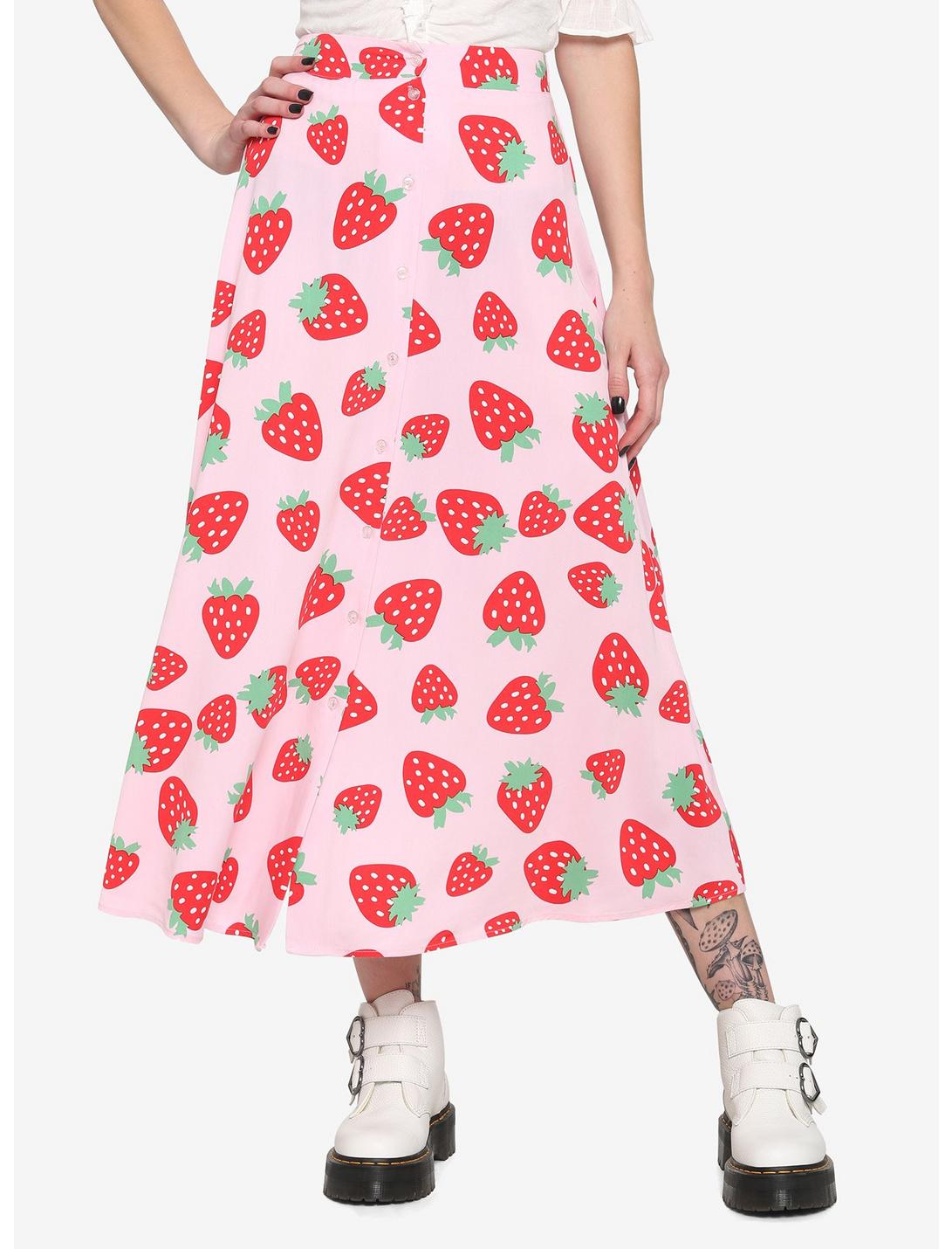 Pink Strawberry Midi Skirt, PINK, hi-res