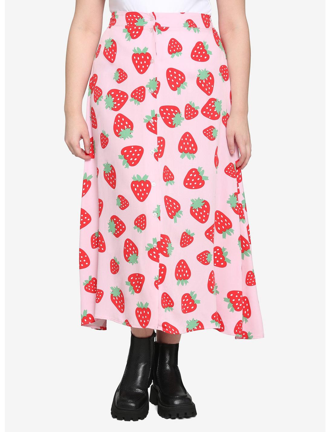 Pink Strawberry Midi Skirt Plus Size, PINK, hi-res