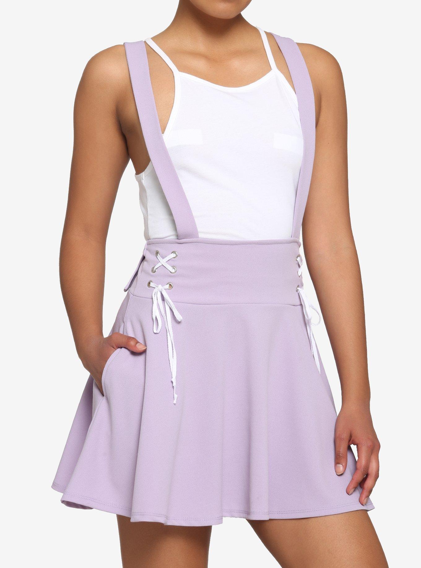 Lavender Lace-Up Suspender Skirt, LAVENDER, hi-res