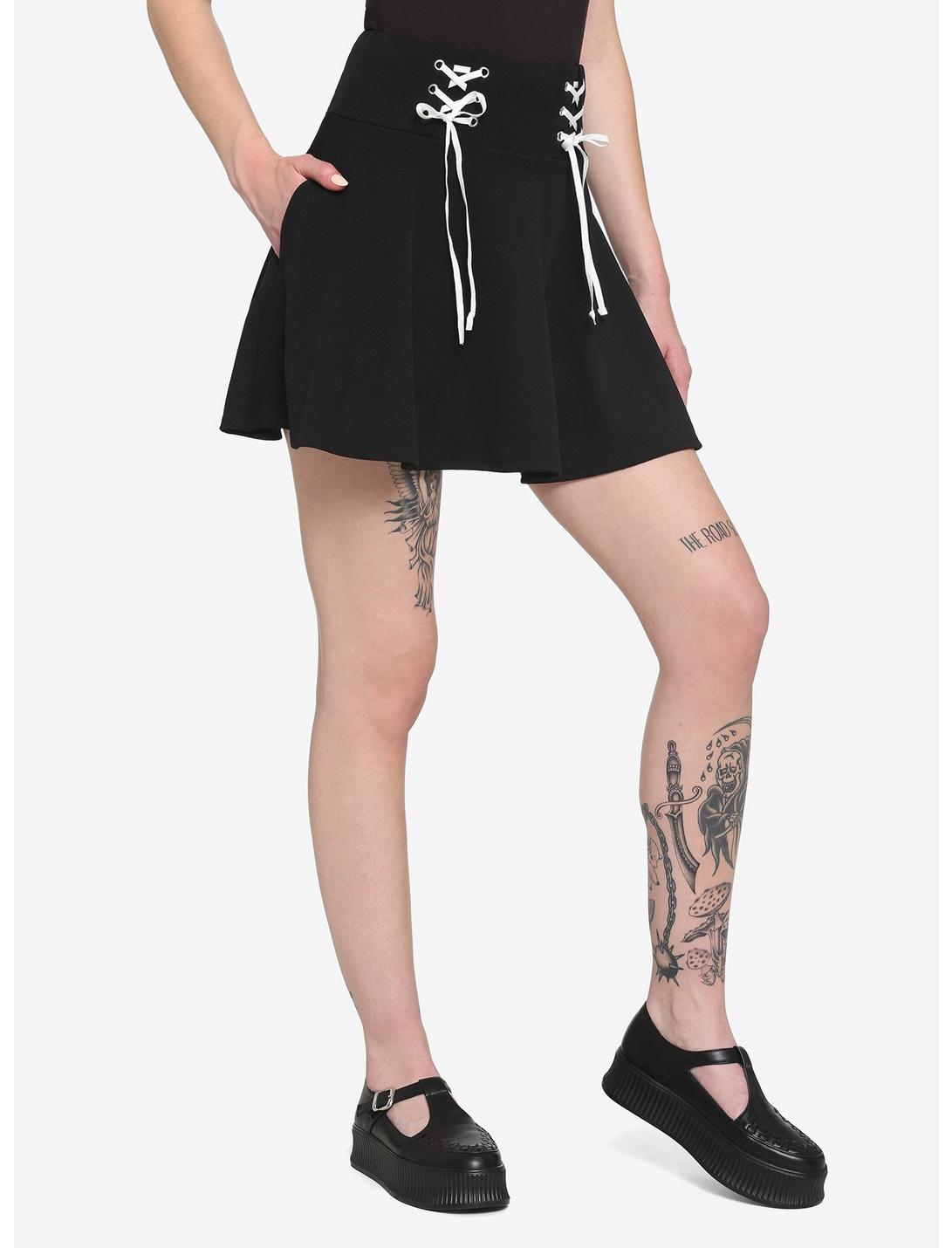 Black & White Double Lace-Up Skirt, BLACK, hi-res