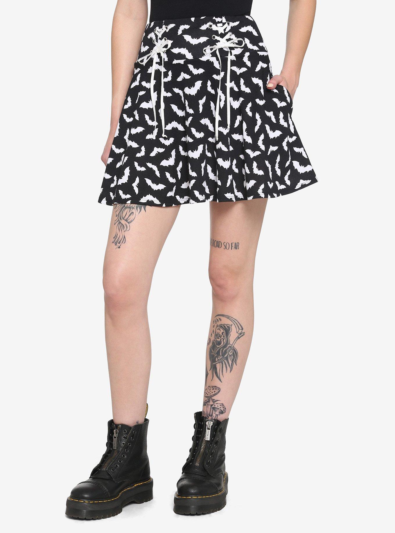 Black Bats Double Lace-Up Skirt, BLACK, hi-res view 1