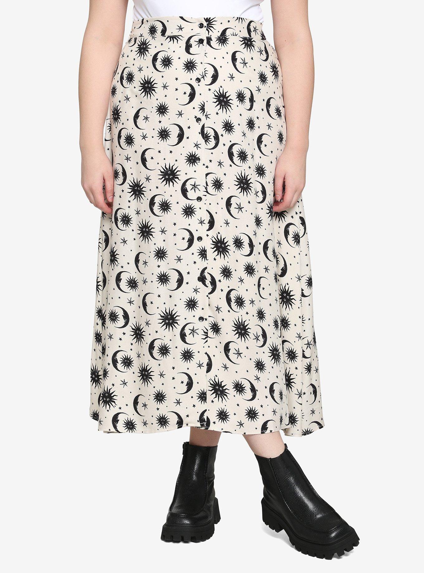 Celestial Button-Front Midi Skirt Plus Size, IVORY, hi-res