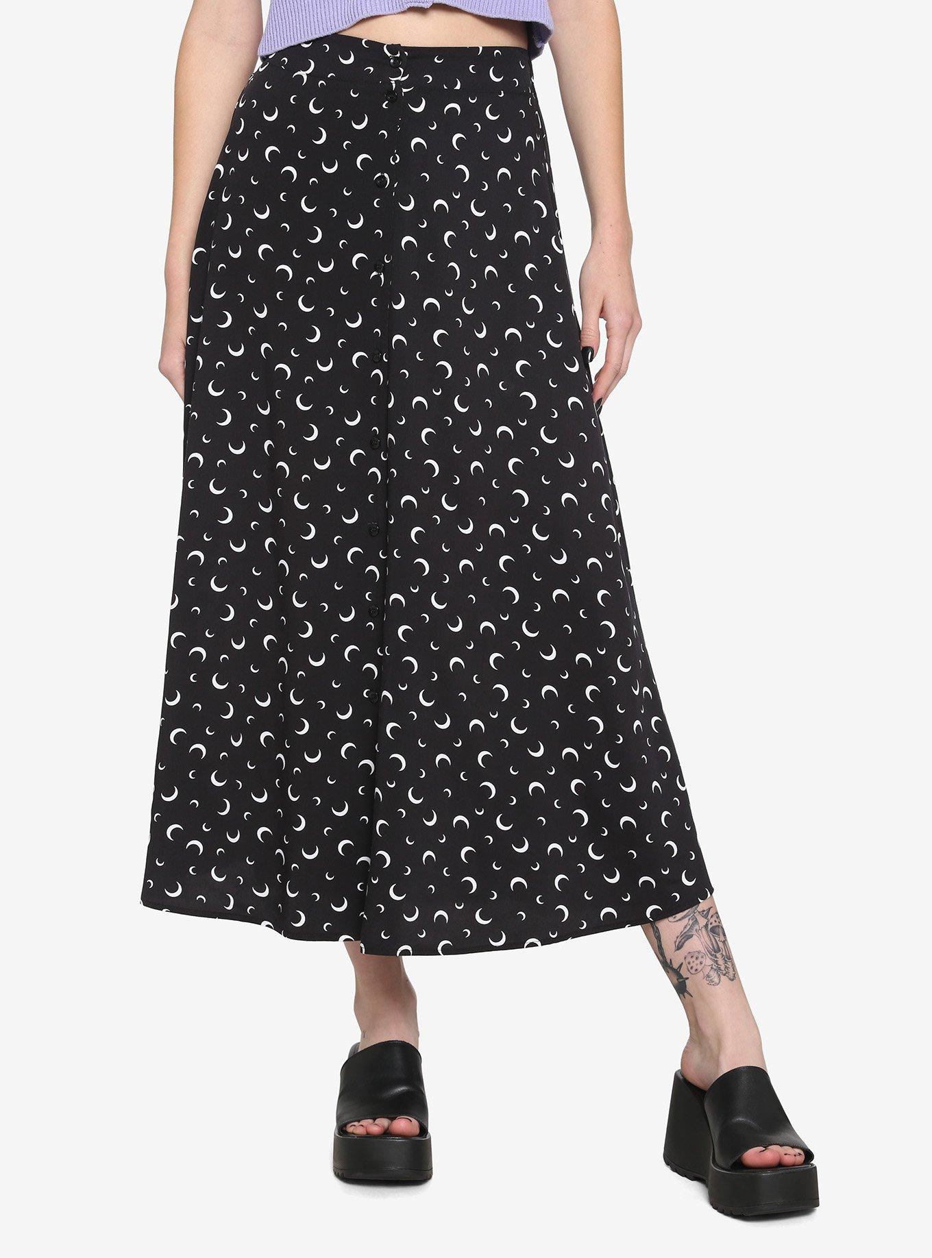 Crescent Moon Midi Skirt, BLACK, hi-res