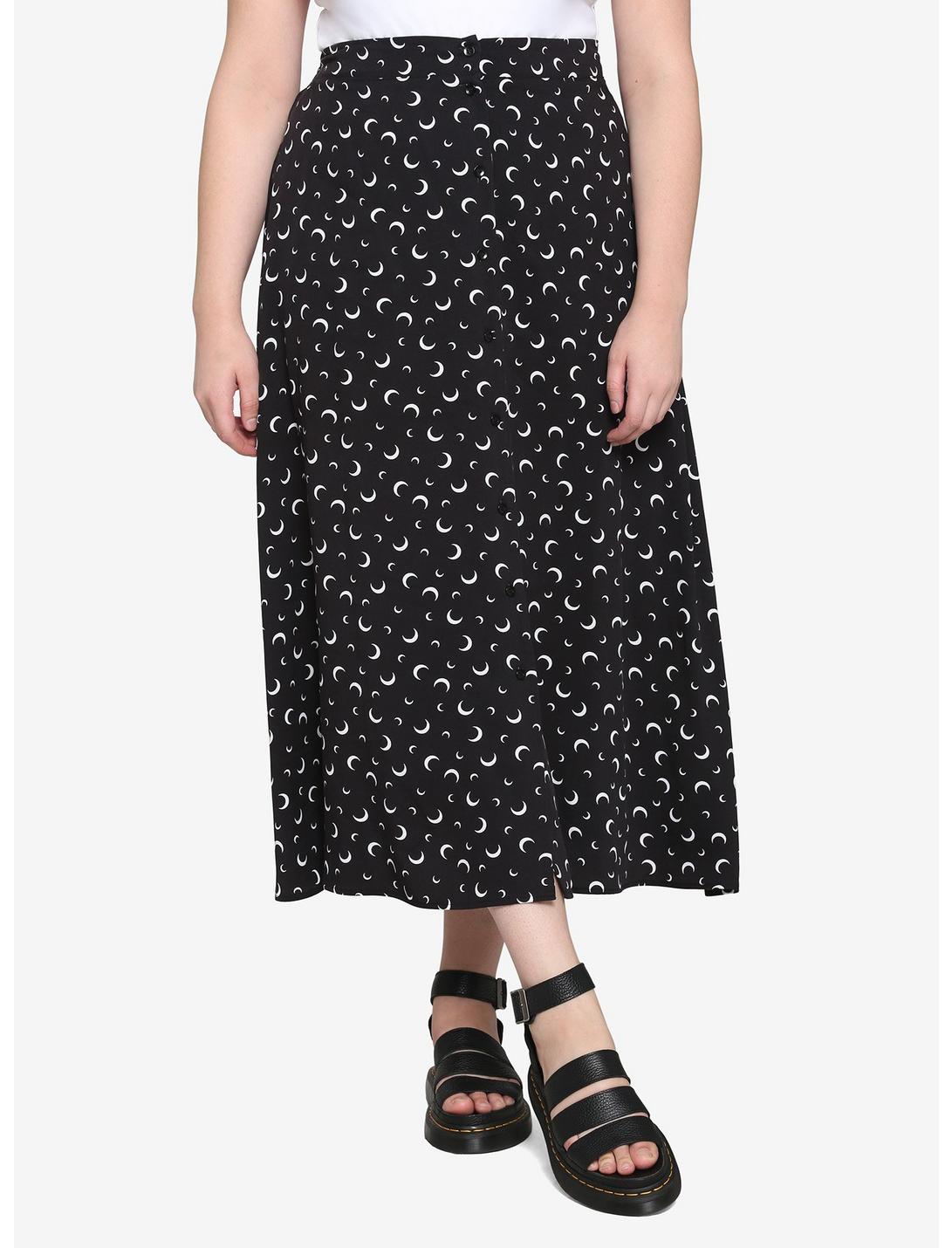 Crescent Moon Midi Skirt Plus Size, BLACK, hi-res