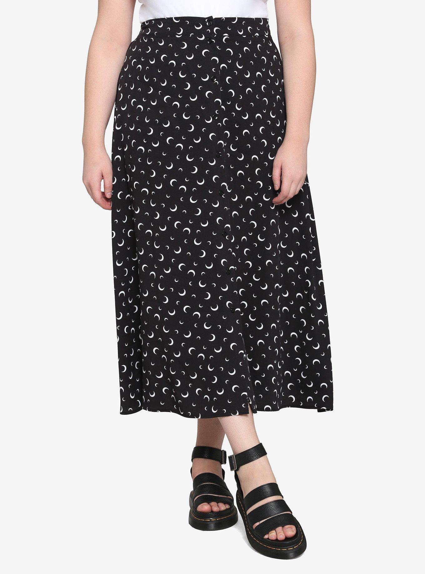 Crescent Moon Midi Skirt Plus Size, BLACK, hi-res