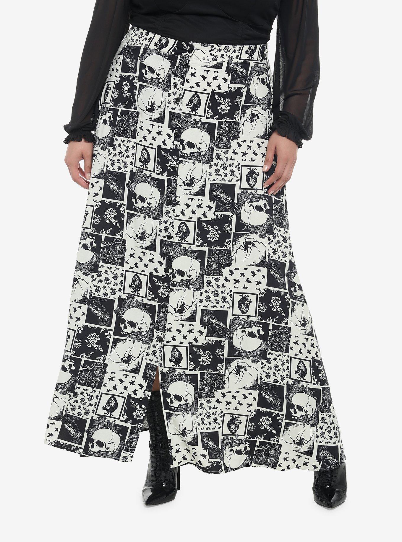Skull Spider Raven Patchwork Midi Skirt Plus Size