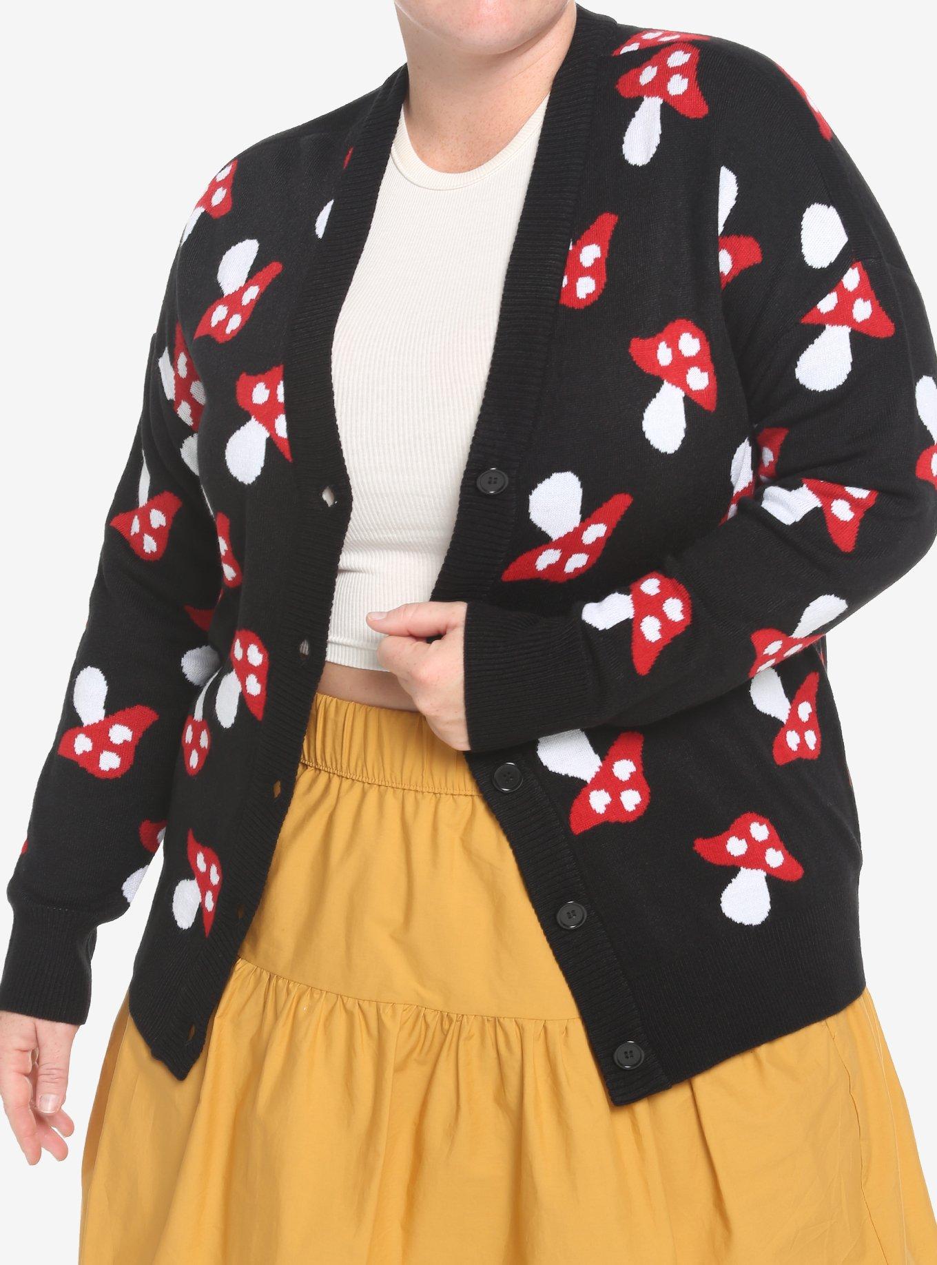Red Mushroom Button-Front Girls Cardigan Plus Size, BLACK, hi-res