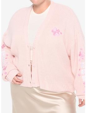 Pink Sakura Oversized Girls Crop Cardigan Plus Size, , hi-res