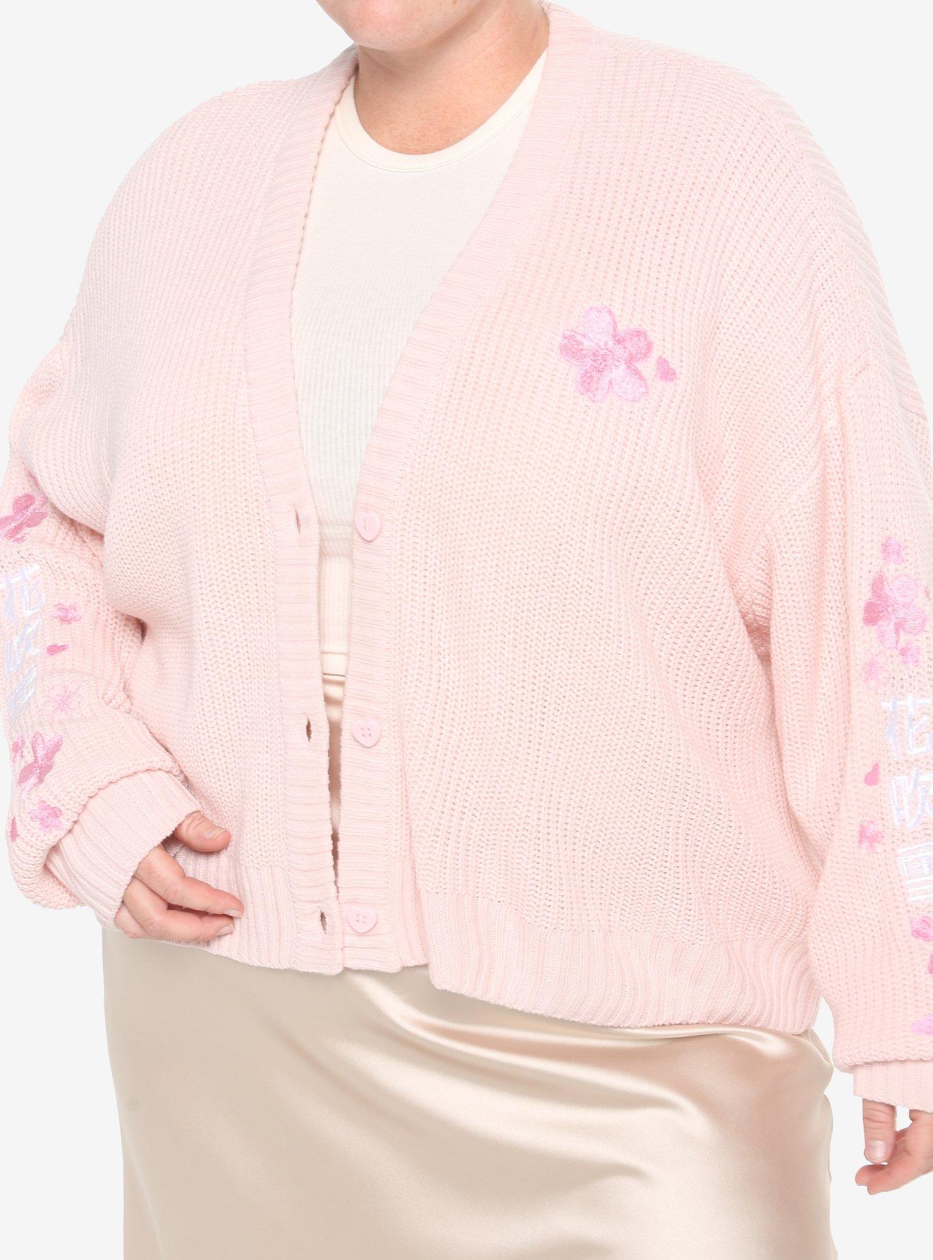 Pink Sakura Girls Oversized Crop Cardigan Plus Size, PINK, hi-res