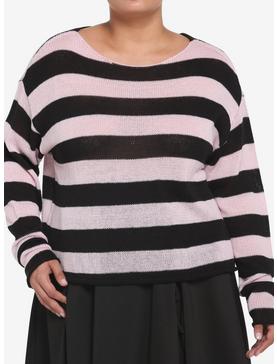 Black & Pink Stripe Girls Crop Sweater Plus Size, , hi-res