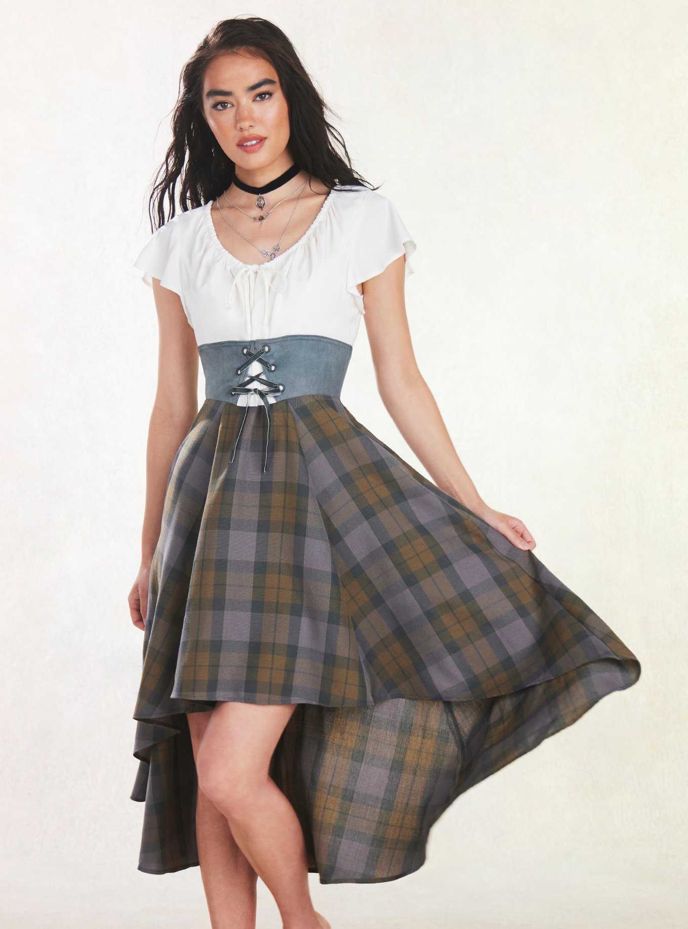 Her Universe Outlander Tartan Lace-Up Hi-Low Dress, , hi-res