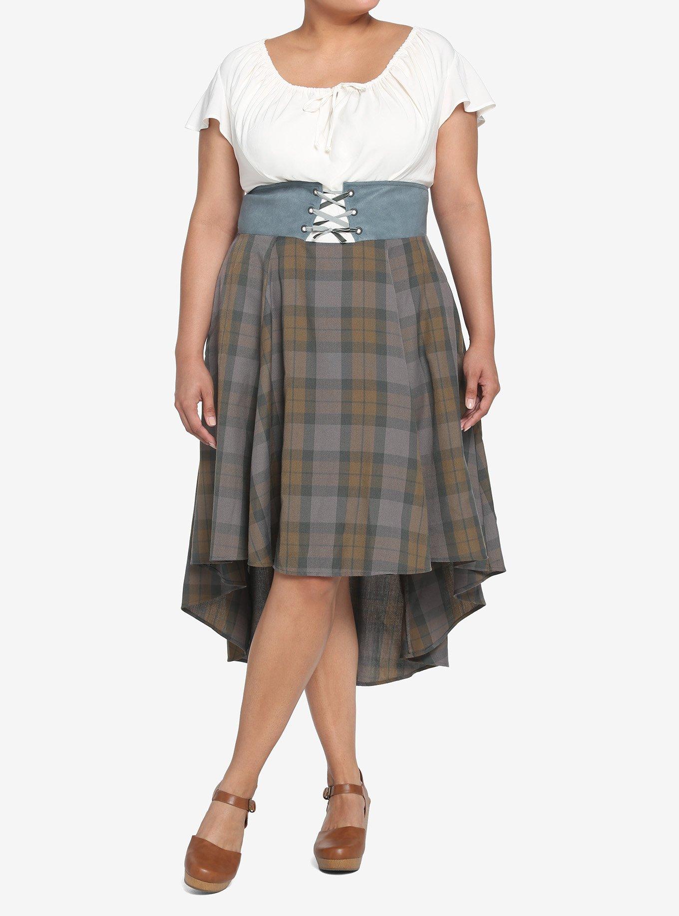Her Universe Outlander Tartan Lace-Up Hi-Low Dress Plus Size, OUTLANDER TARTAN, hi-res