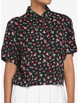 Black Mushroom Frog Boxy Woven Button-Up, , hi-res