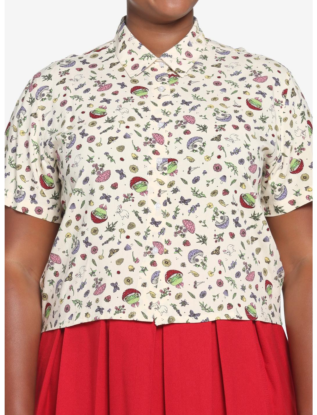 Mushroom Frog Girls Crop Woven Button-Up Plus Size, MULTI, hi-res