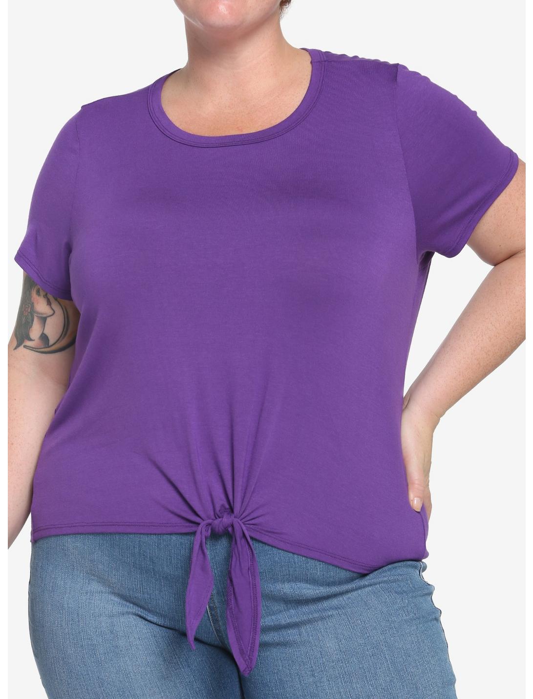 Purple Tie-Front Top Plus Size, PURPLE, hi-res