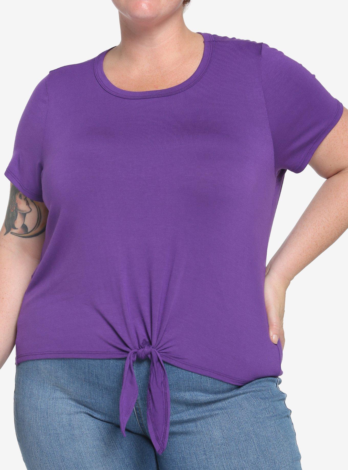 Purple Tie-Front Top Plus Size, PURPLE, hi-res