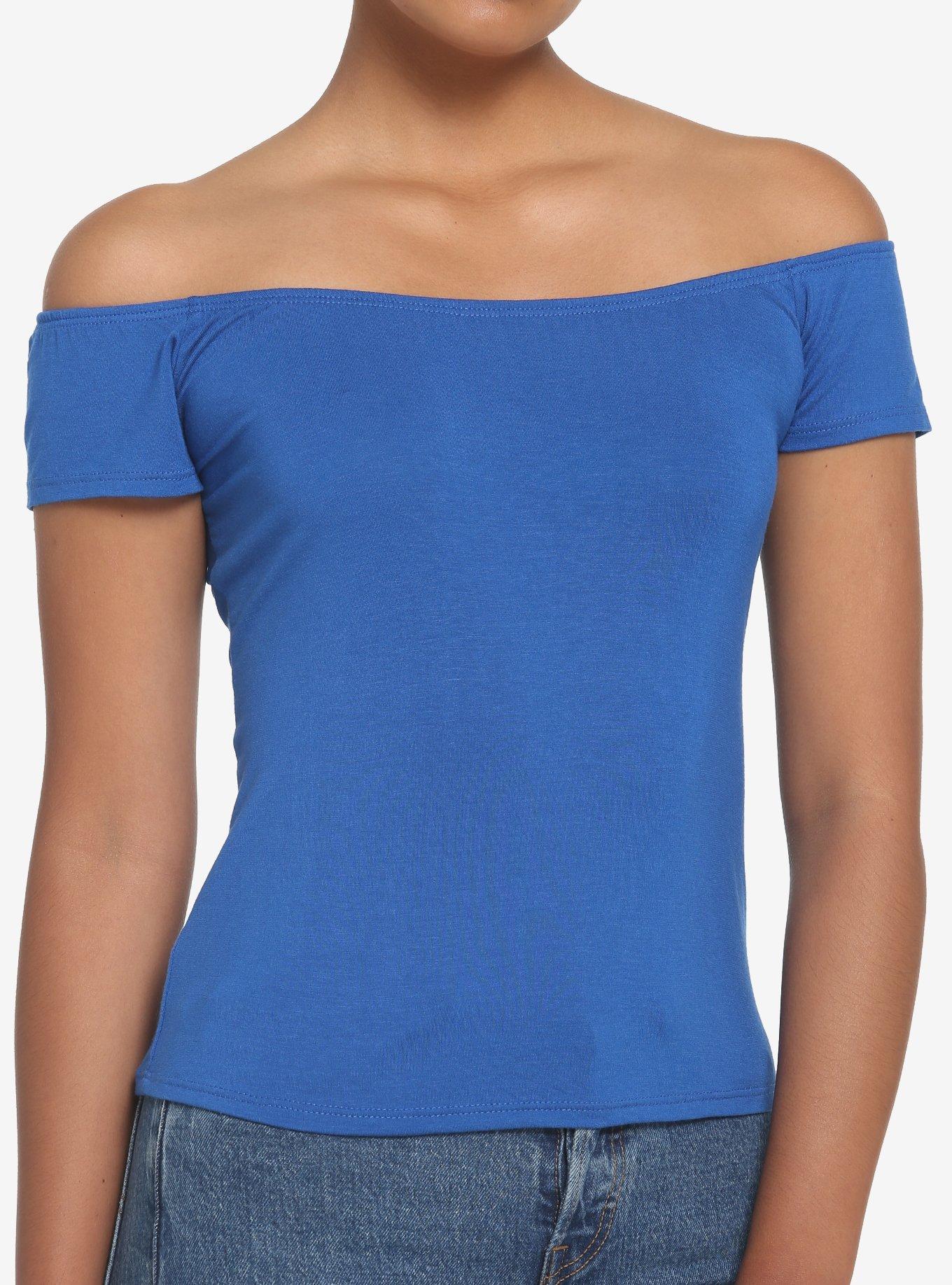 Blue Off-The-Shoulder Top, BLUE, hi-res