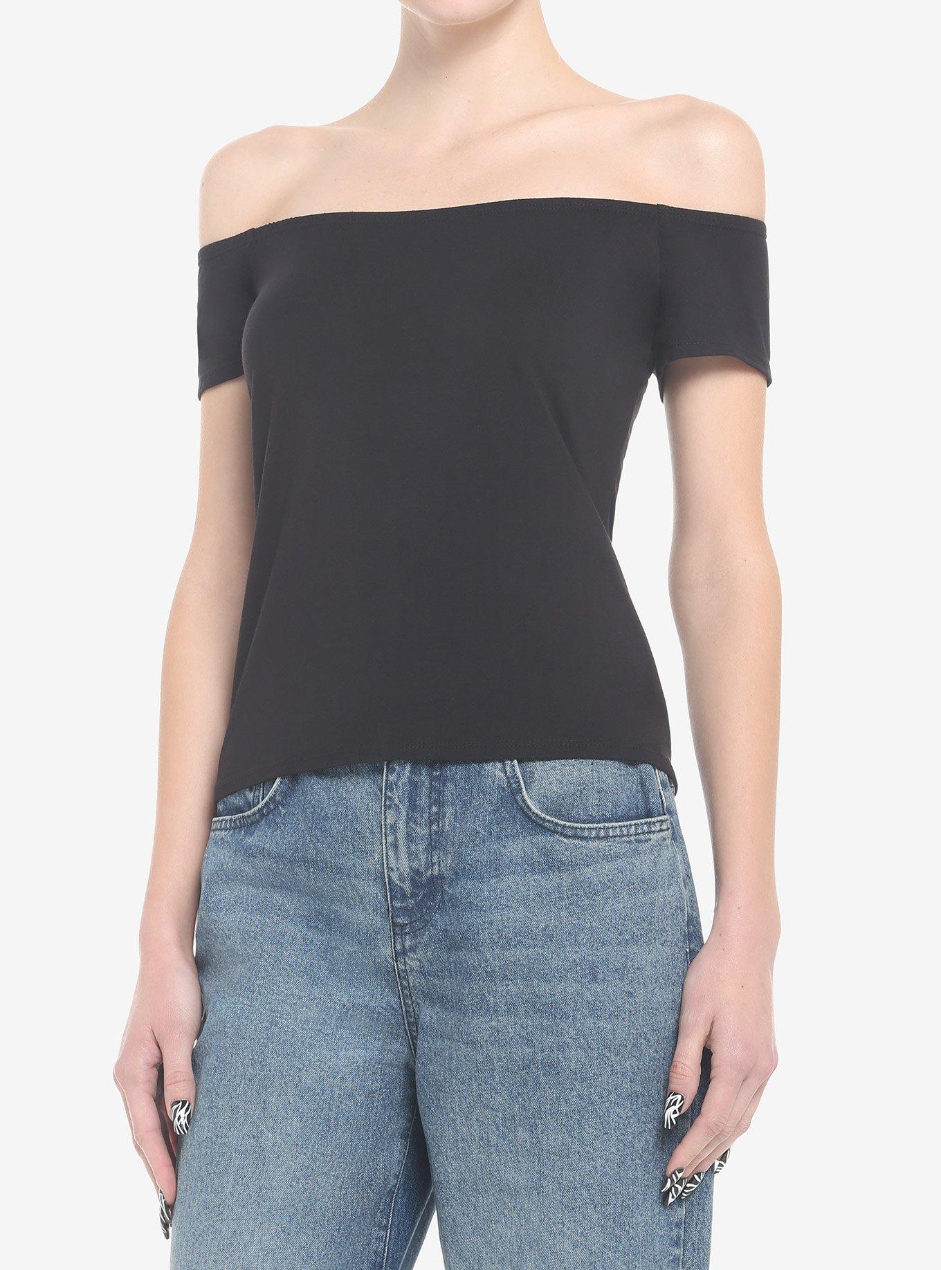 Black Off-The-Shoulder Top, DEEP BLACK, hi-res