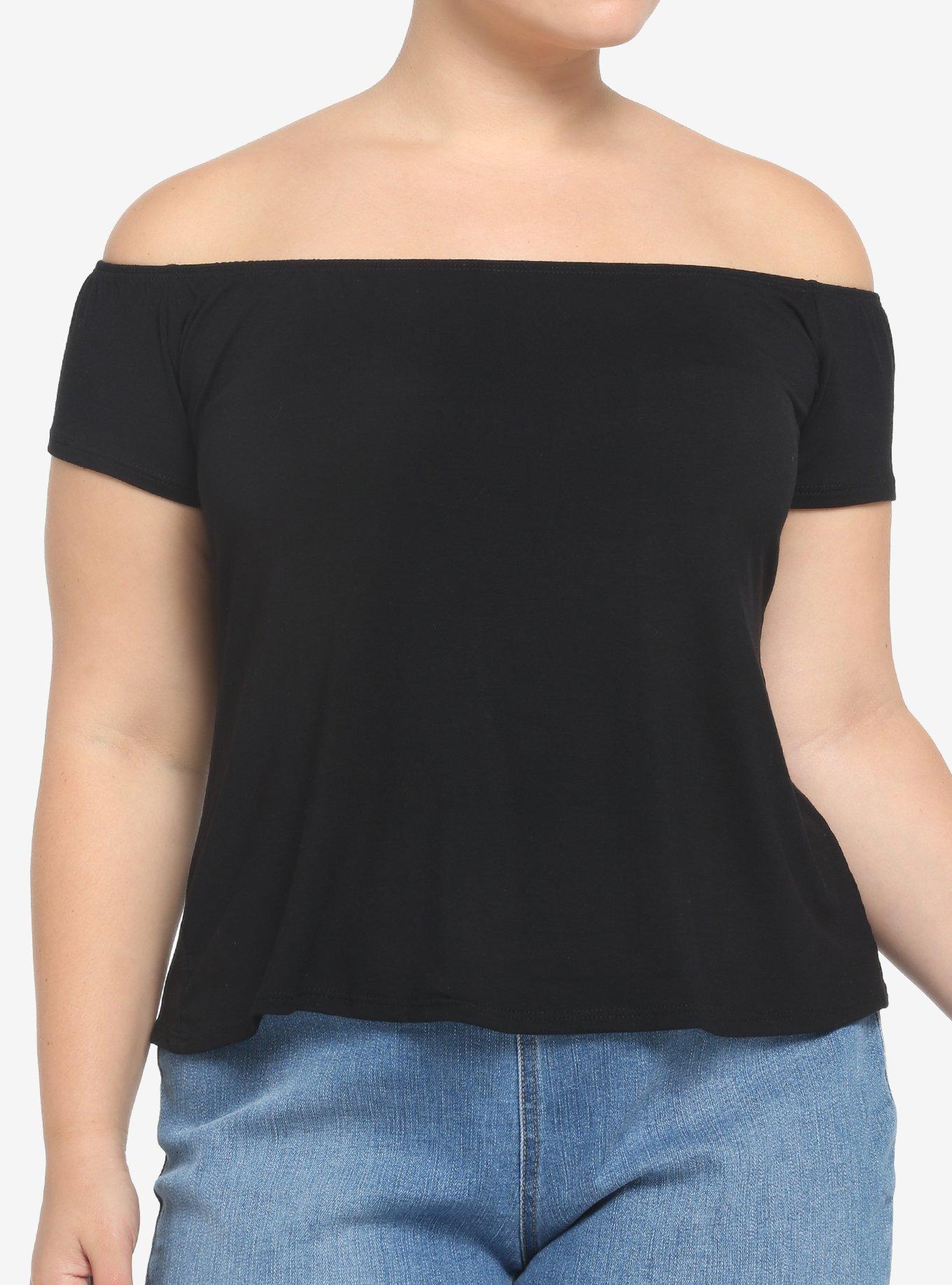 Black Off-The-Shoulder Top Plus Size, DEEP BLACK, hi-res