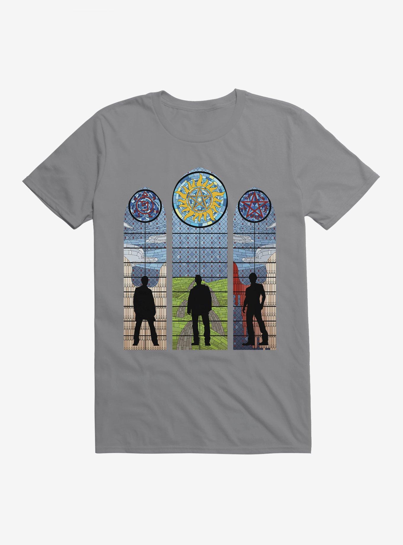 Supernatural Stained Glass Sam, Dean & Castiel T-Shirt, , hi-res