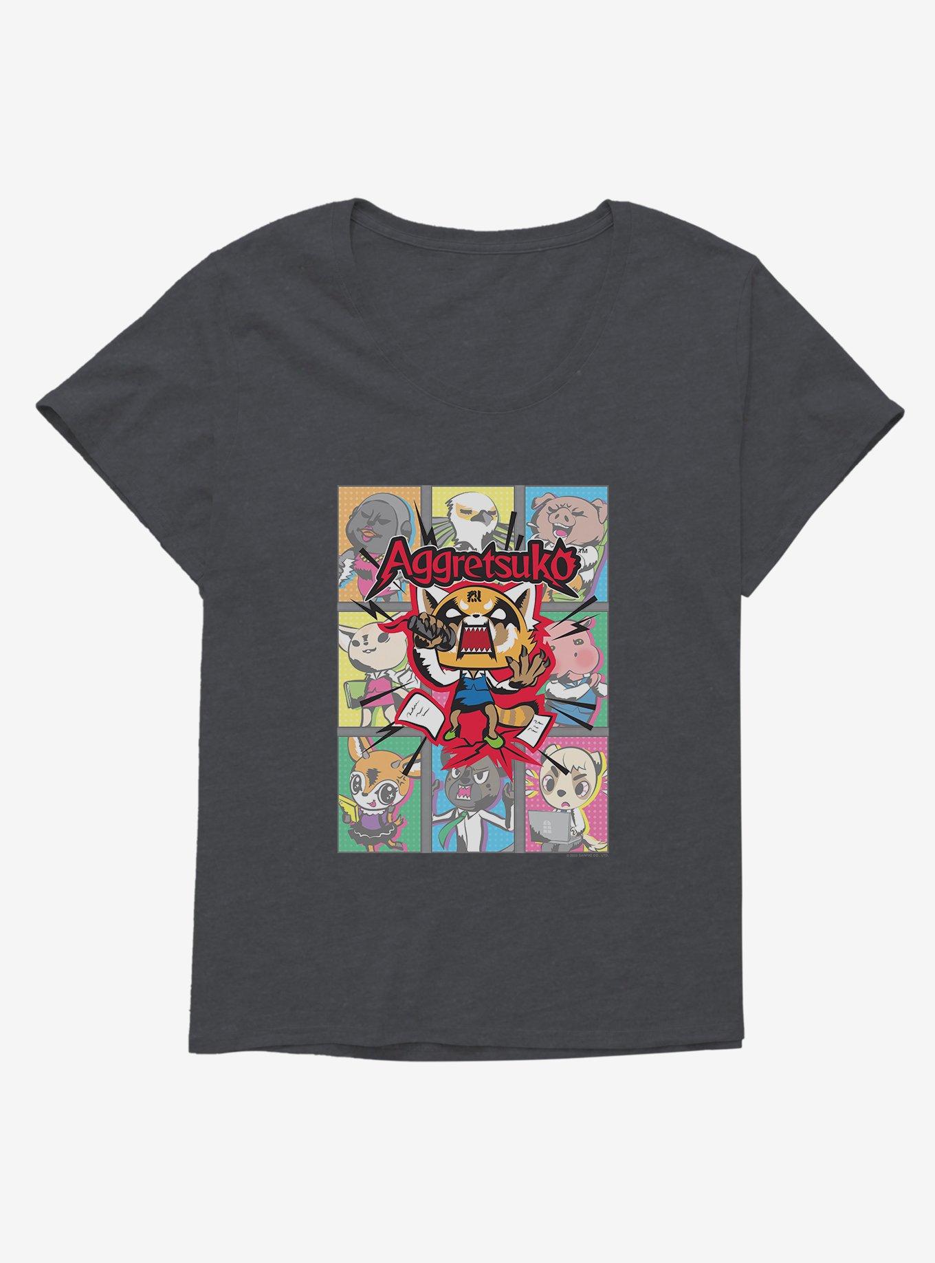 Aggretsuko Screaming Panels Girls T-Shirt Plus Size, CHARCOAL HEATHER, hi-res