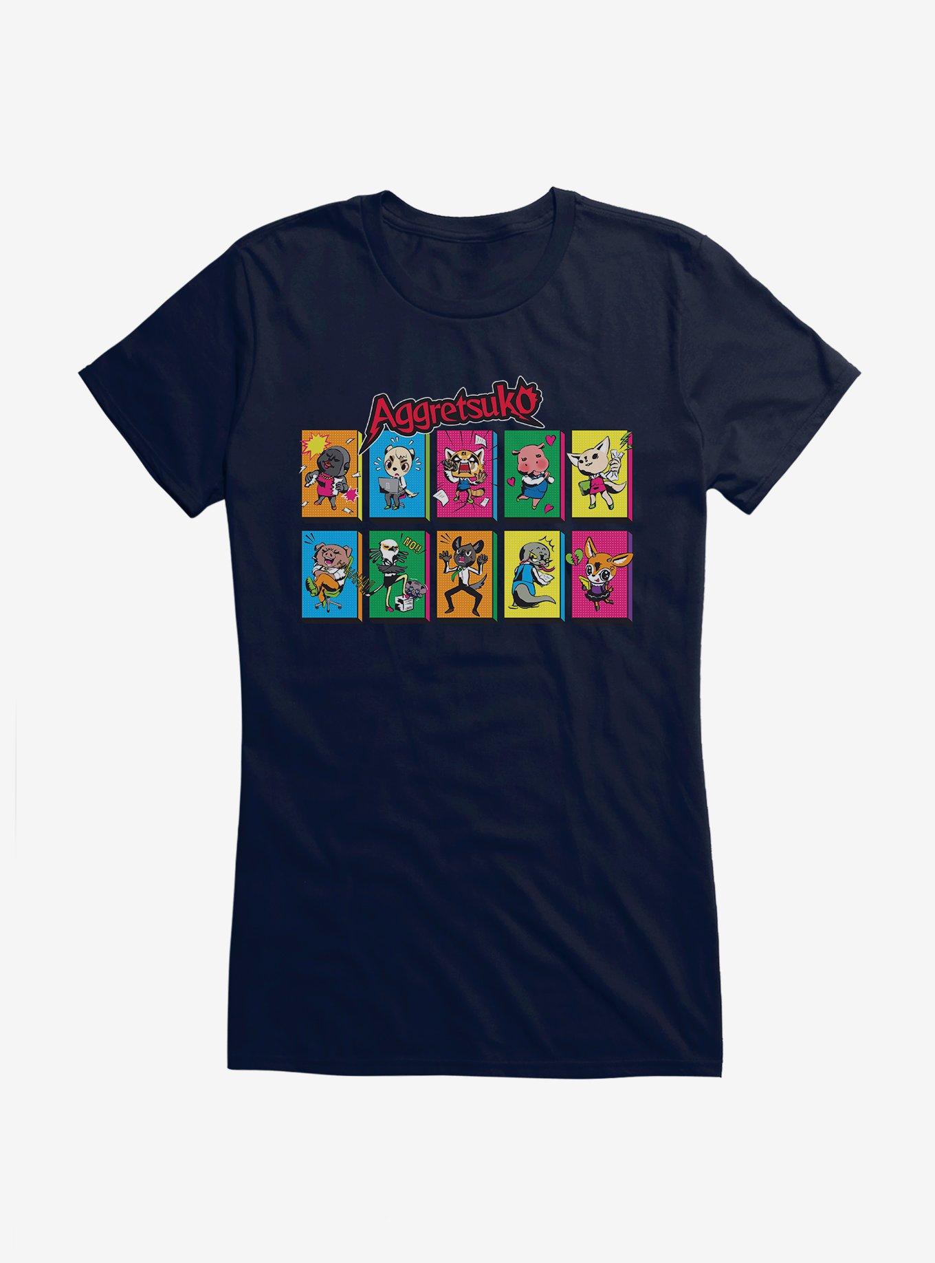 Aggretsuko Character Panels Girls T-Shirt, NAVY, hi-res