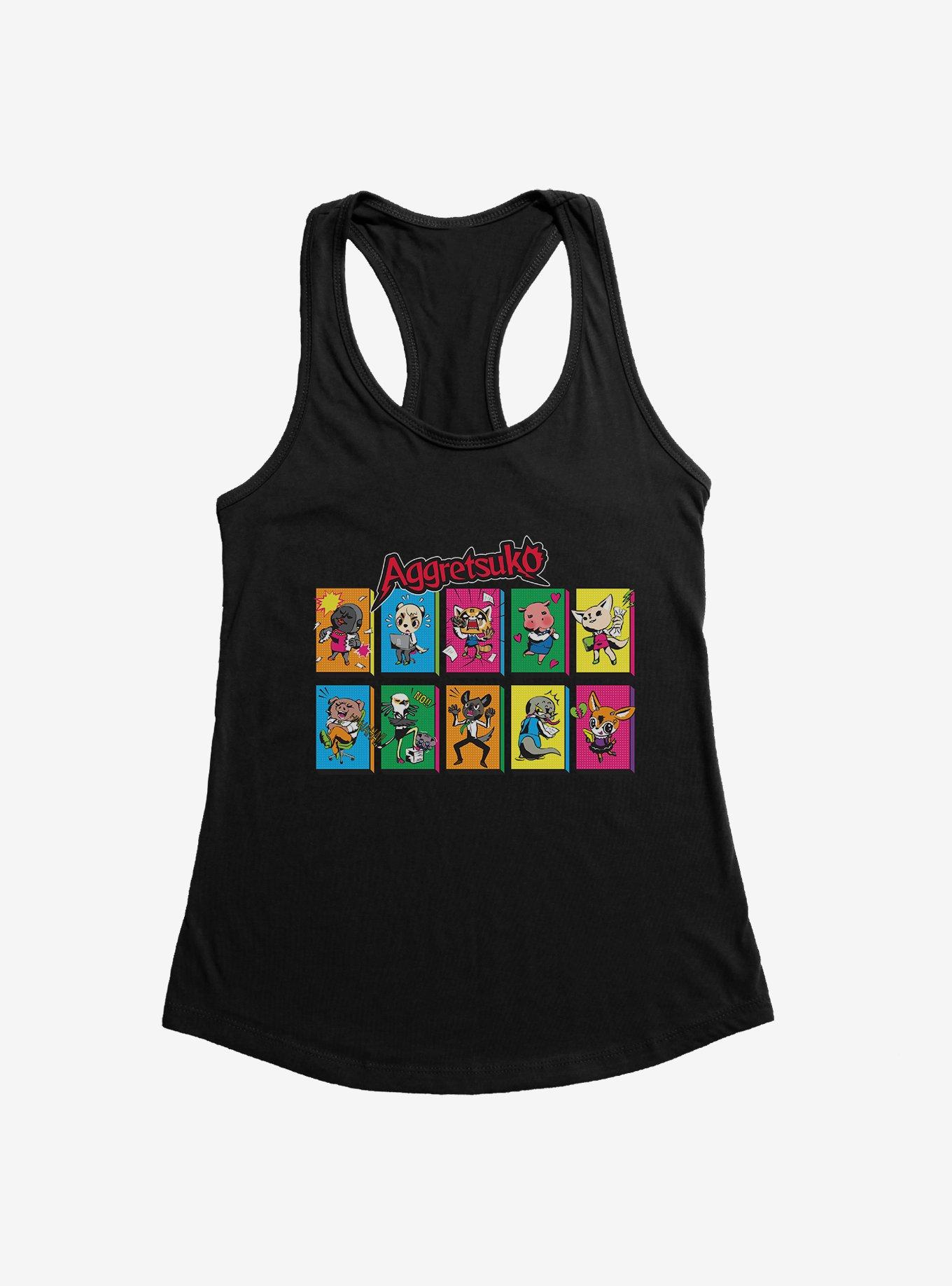 Aggretsuko Character Panels Girls Tank, BLACK, hi-res