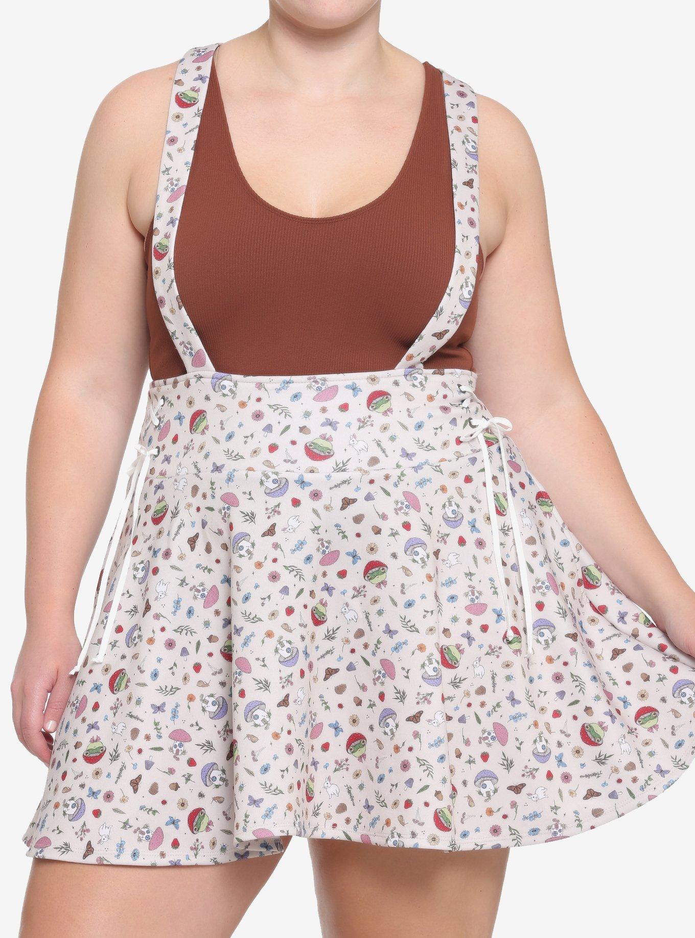 Ivory Cottagecore Lace-Up Suspender Skirt Plus Size, MULTI, hi-res