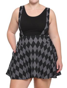 Black & Grey Argyle Lace-Up Suspender Skirt Plus Size, , hi-res