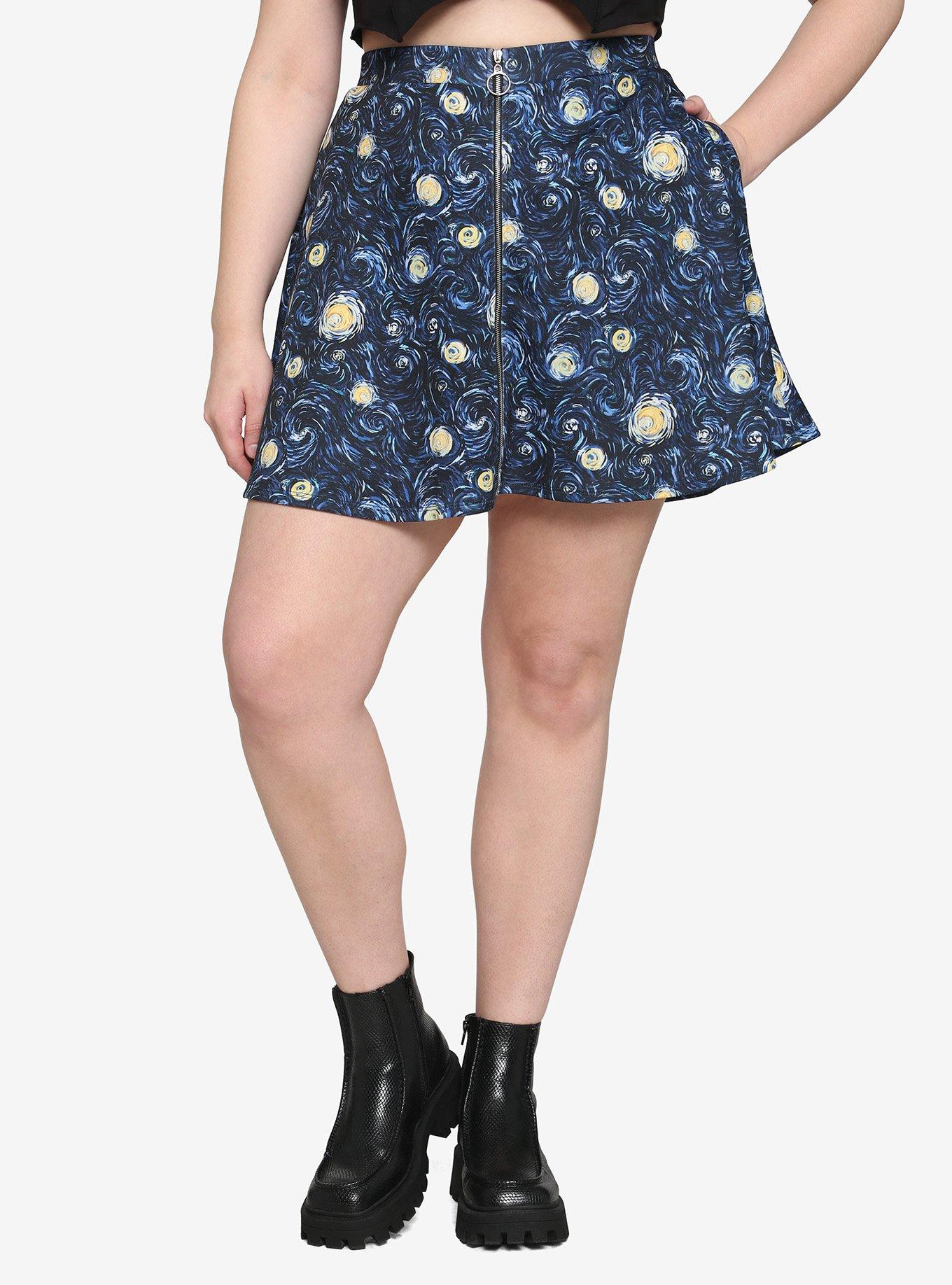 Starry Night O-Ring Zipper Skirt Plus Size, MULTI, hi-res