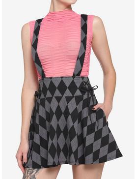 Black & Grey Argyle Lace-Up Suspender Skirt, , hi-res