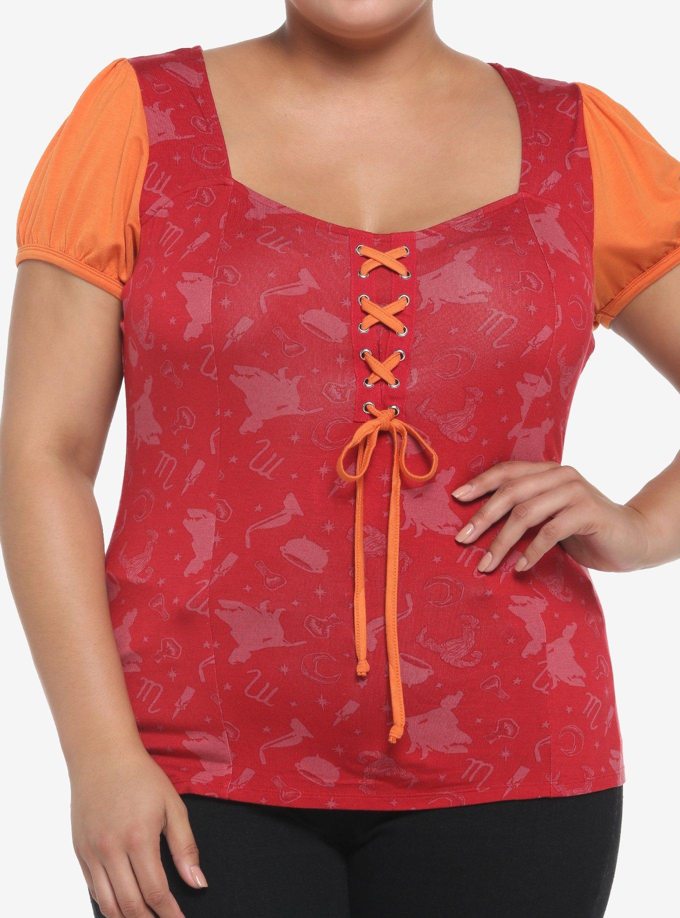 Her Universe Disney Hocus Pocus Mary Sanderson Lace-Up Top Plus Size, MULTI, hi-res