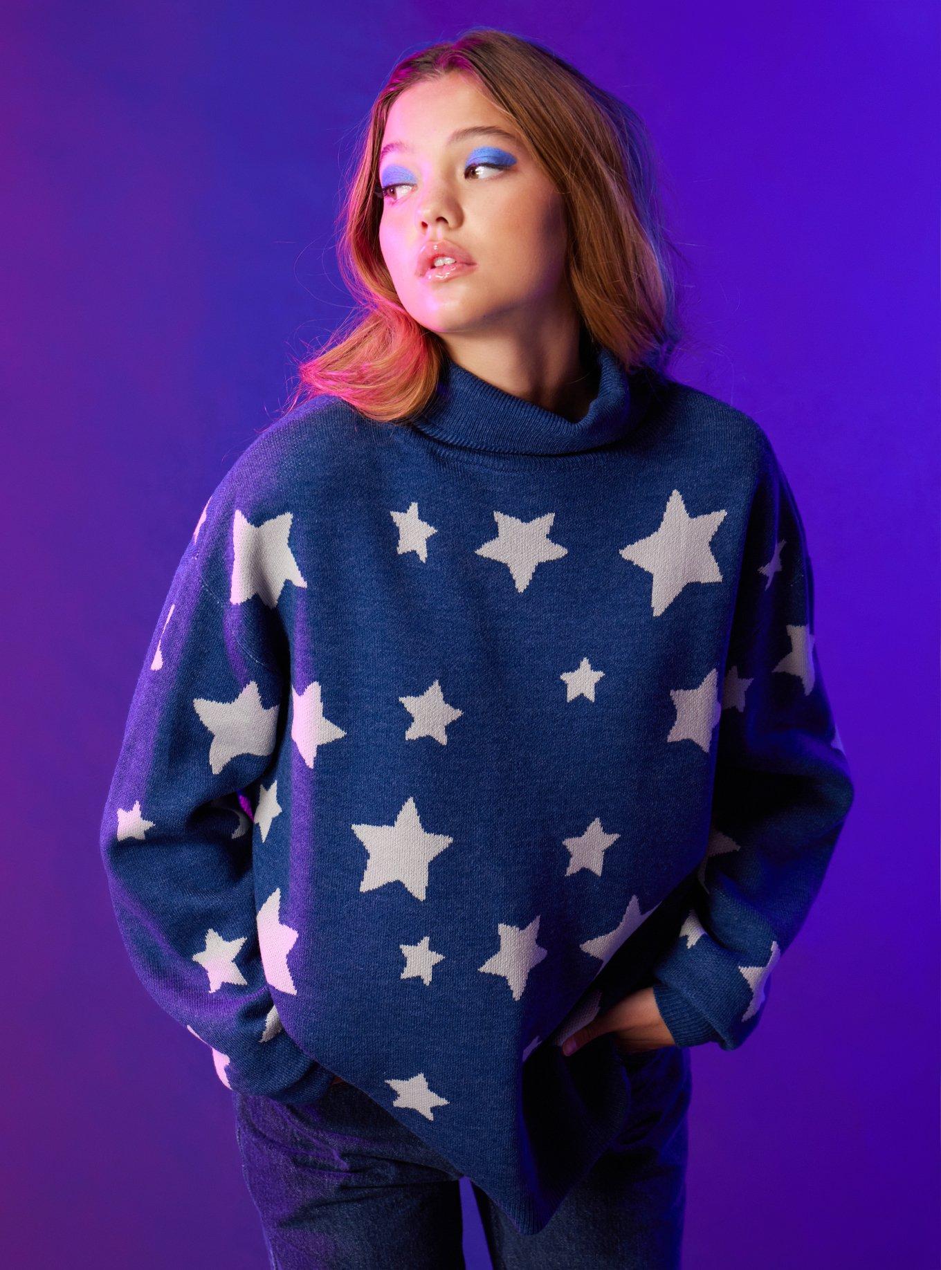 Coraline Star Oversized Turtleneck Girls Sweater, MULTI, hi-res