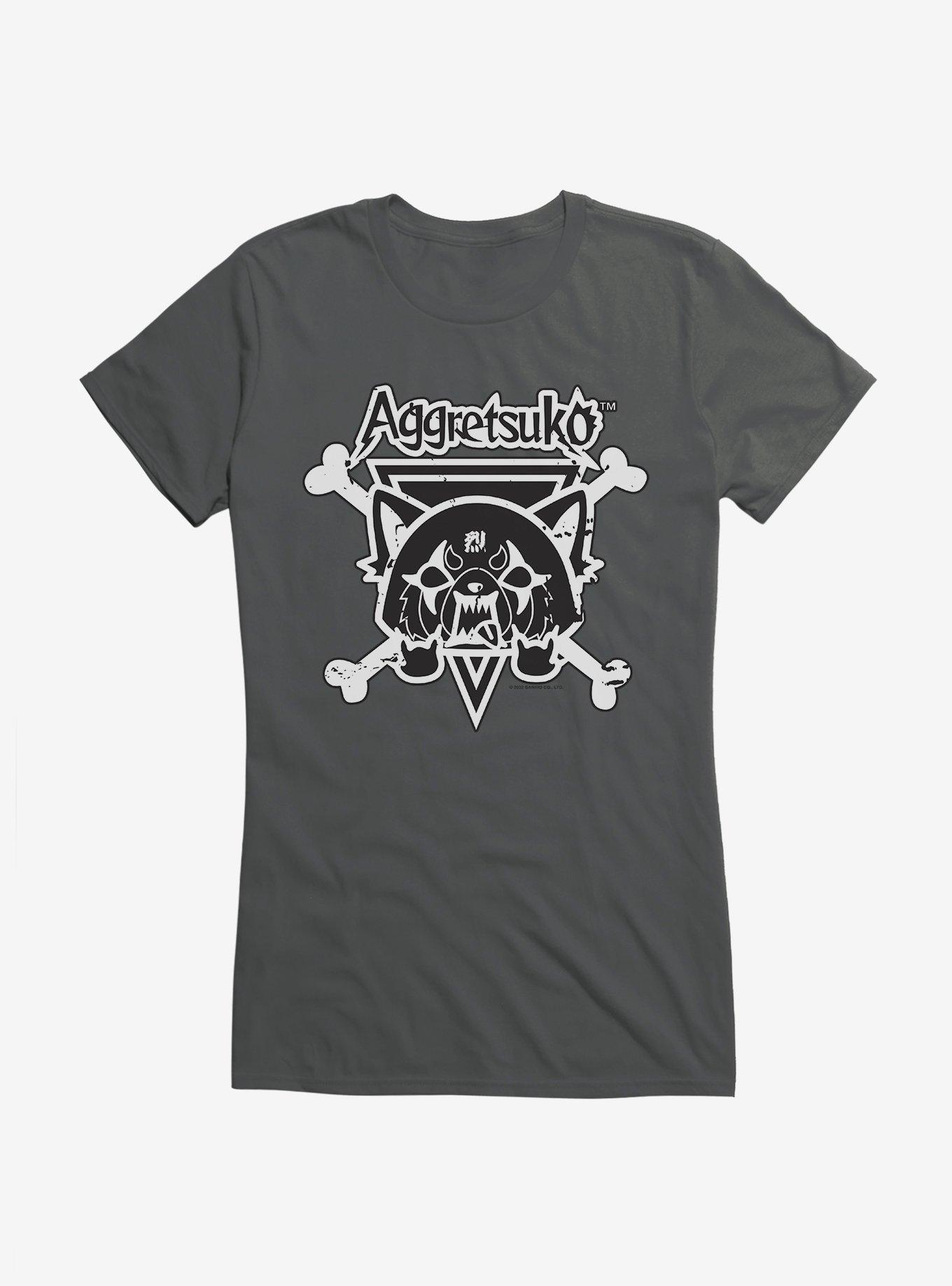 Aggretsuko Metal Crossbones Girls T-Shirt, CHARCOAL, hi-res