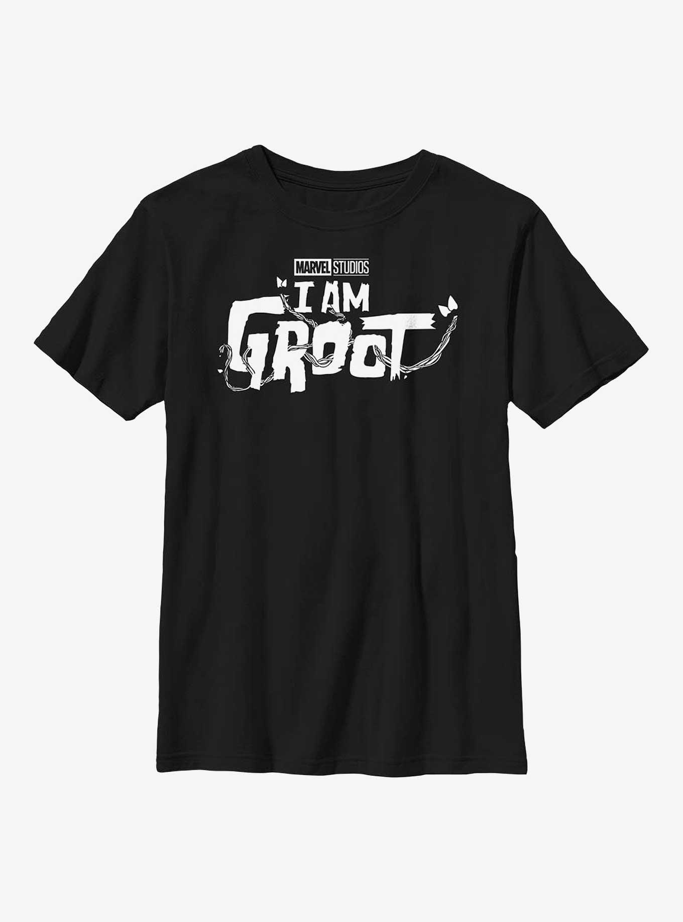 Marvel I Am Groot White Logo Youth T-Shirt, BLACK, hi-res
