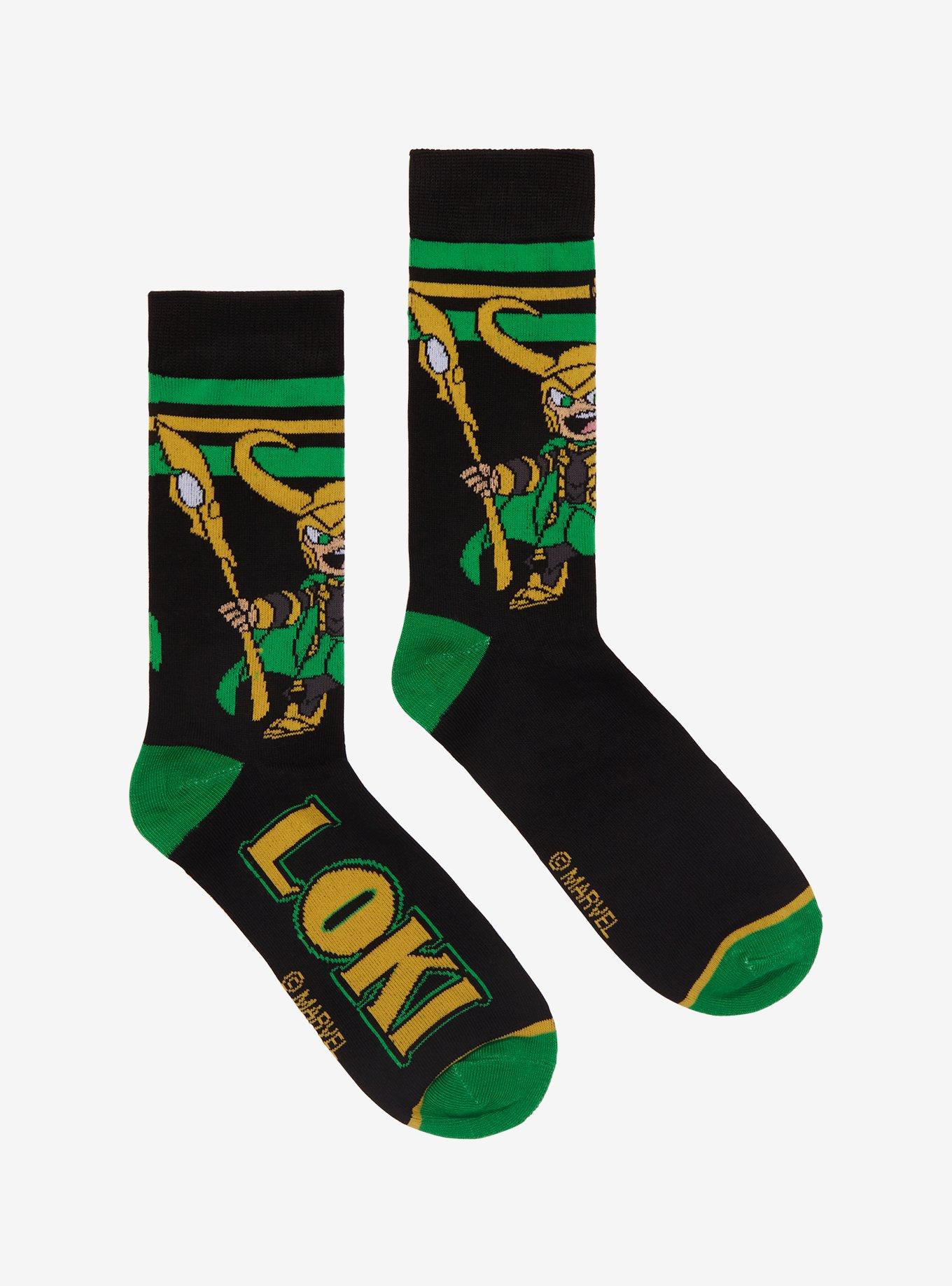 Marvel Loki Chibi Varsity Crew Socks, , hi-res