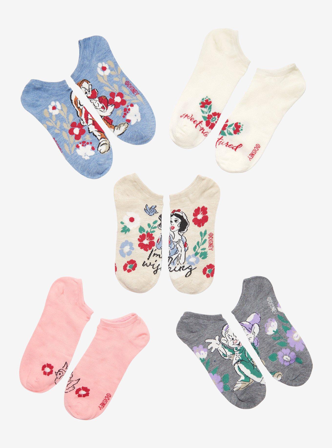 Disney Snow White And The Seven Dwarfs Floral No-Show Socks 5 Pair, , hi-res