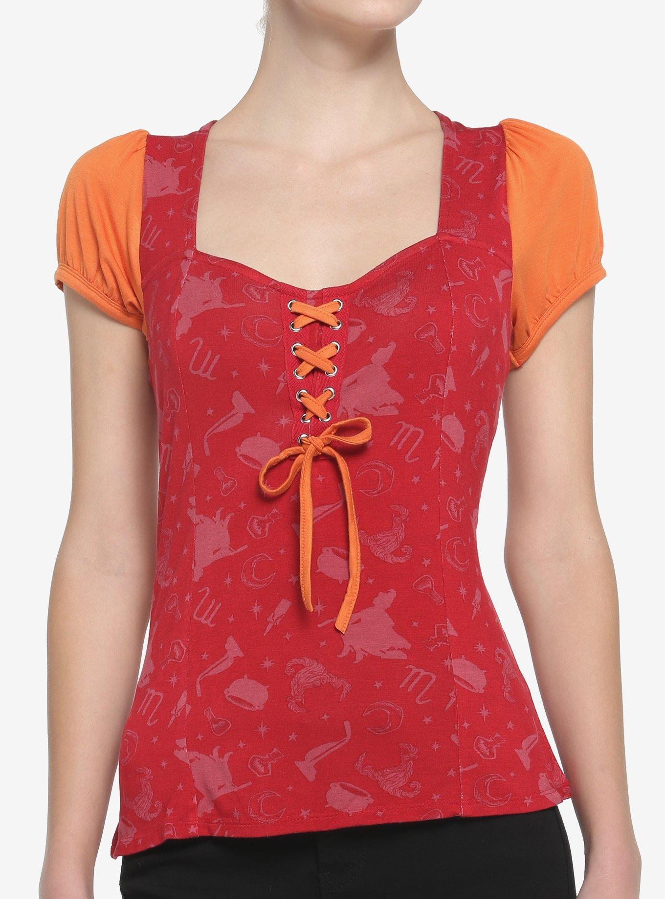 Her Universe Disney Hocus Pocus Mary Sanderson Lace-Up Girls Top, , hi-res