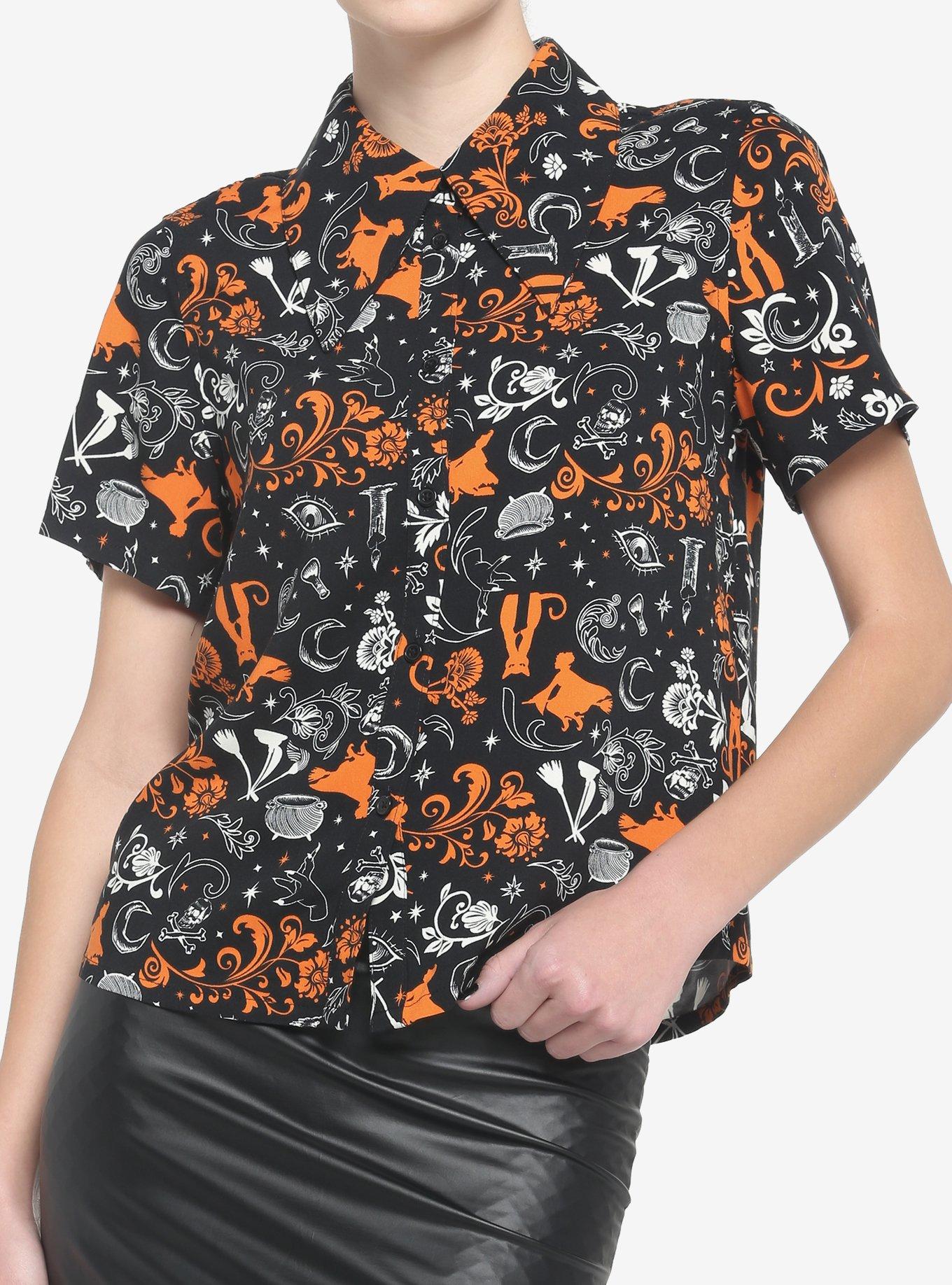 Her Universe Disney Hocus Pocus Filigree Icons Girls Woven Button-Up, MULTI, hi-res